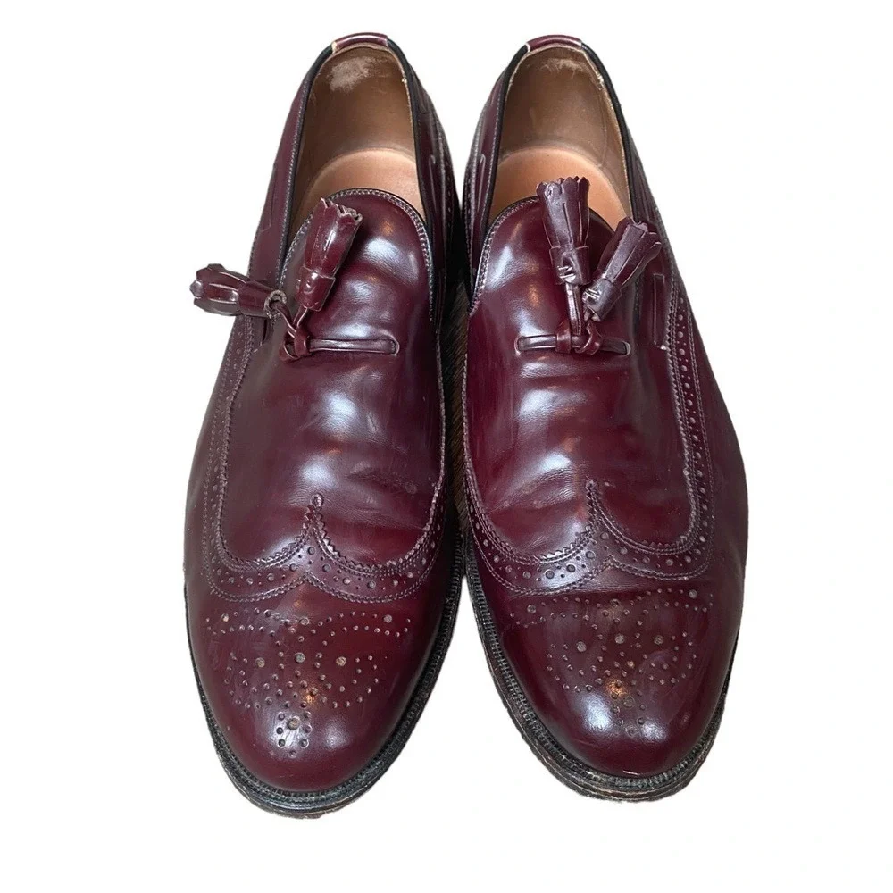 Allen Edmonds Mens Berwick Tassel Oxford Wing Tip Shoe Size 9 Burgundy Leather